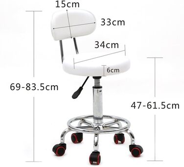 Офісний стілець, стілець на коліщатках, професійний, зі спинкою, з можливістю повороту на 360 , регульований по висоті, для масажного салону, кухні, офісу, клініки, пабу, шиття, художника, фортепіано, чорний (білий5)