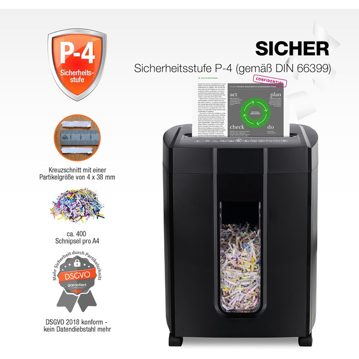 Шредер для паперу Peach Partikelschnitt PS500-70: 16 листів, 18 літрів, P-4, 30 хв безперервної роботи, 2000 аркушів, DSGVO, 4 x 38 мм