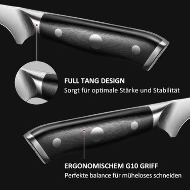 Набір кухонних ножів Paudin 7 предметів з дерев'яним блоком, професійний набір ножів для кухні, з високоякісним лезом та ABS ручками (рибний ніж)