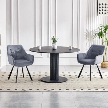 Набір обідніх крісел 6 шт., поворотні, з підлокітниками, 360°, сучасний м'який стіл з велюру, для їдальні, кухні, вітальні, кабінету, спальні (4 поворотні, сірий)