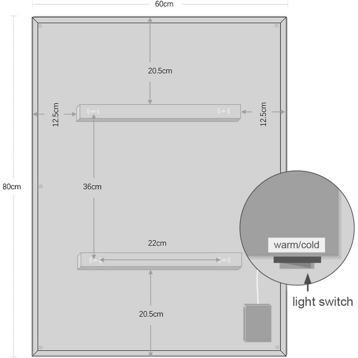 Дзеркало для ванної кімнати LED ByeCold 60x80 см з підсвічуванням, антизапарювання, WiFi, погода та дата, сенсорне управління