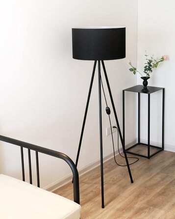 Світлодіодна підлогова лампа Tomons з димером, чорна. Сучасна торшер на тринозі з металу для вітальні та спальні, лампа для читання