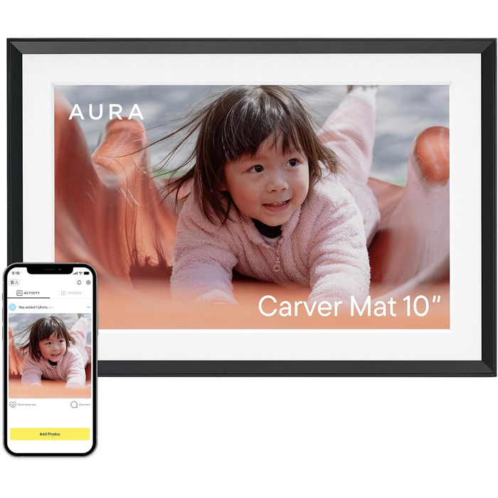 Цифровий фоторамка Aura Carver 10.1 дюйми HD Wi-Fi Cloud, Безлімітний хмарний простір, Віддалене завантаження фото - Gravel 10' - Чорний