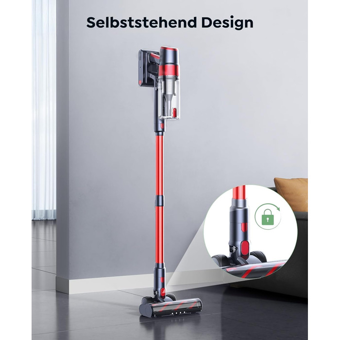 Акумуляторний пилосос SunSare бездротовий 50 кПа, 600 Вт, 65 хв з авторежимом, настінне кріплення, сенсорний екран, шланг 1м для підлоги, килимів, шерсті тварин, авто