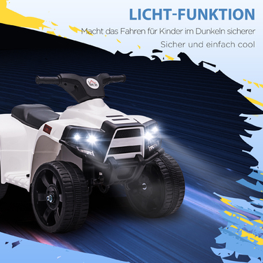 HOMCOM Mini Electric Quad Kids Електричний квадроцикл Коляска Електричний мотоцикл з 2 фарами Електричний квадроцикл Пляжний автомобіль Форма PP Сталь Чорний+Білий