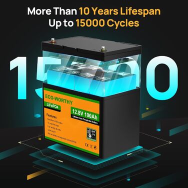 Акумуляторна батарея LiFePO4 100Ah 12V із захистом від низьких температур BMS і 4000-15000 циклів, літієва батарея 1280 Втгод для автофургону, сонячної системи, човна, домогосподарства, комплекту сонячних панелей, кемпінгу 12,8 В 100 Ач