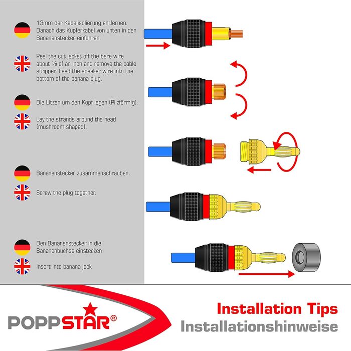 Бананові пробки Poppstar 20 шт. High End, 24-каратні позолочені, до 6 мм, 10 шт. чорний/червоний, 20 шт.