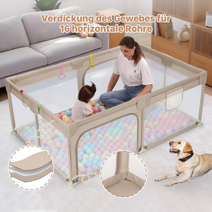 Дитячий ігровий центр Dripex 124x124 см, сірий. Laufstall (біговий загін) з дихаючою сіткою, Laufgitter, Playpen.