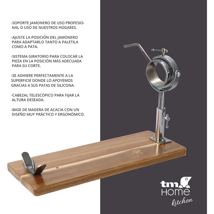 Підставка для шинки TM Electron HOCU102 з акацієвого дерева з телескопічним регулюванням, поворотним механізмом та регульованою основою для ноги або лопатки