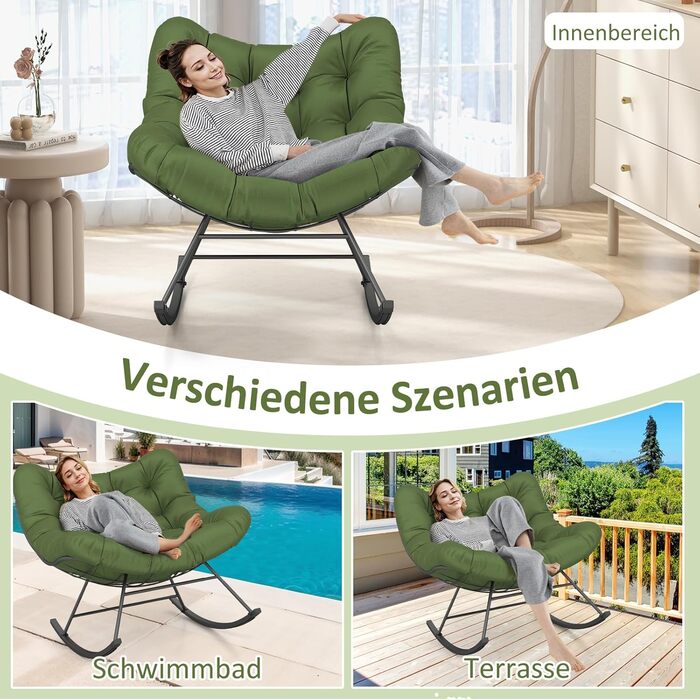 Крісло-гойдалка COSTWAY для саду, балкона та дому, зелене, з подушкою, вантажопідйомність 205 кг