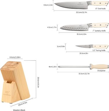 Набір кухонних ножів NANFANG BROTHERS Profimesser Damaskus 5 предметів з дерев'яним блоком, з дамаської сталі, нержавіюча сталь