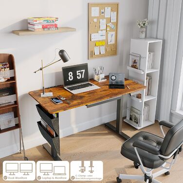 Електричний регульований стіл 120x60 см з пам'яттю висоти. Стіл для стоячи/сидячи, з висувними ящиками, коричневий, для дому/офісу/навчання.