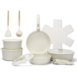 Набір посуду GFTIME 17-ти частинний з антипригарним покриттям Ceramic, для всіх плит (індукція), зі знімними ручками, 20/26 см скляні кришки, без PFOA/PTFE/PFAS