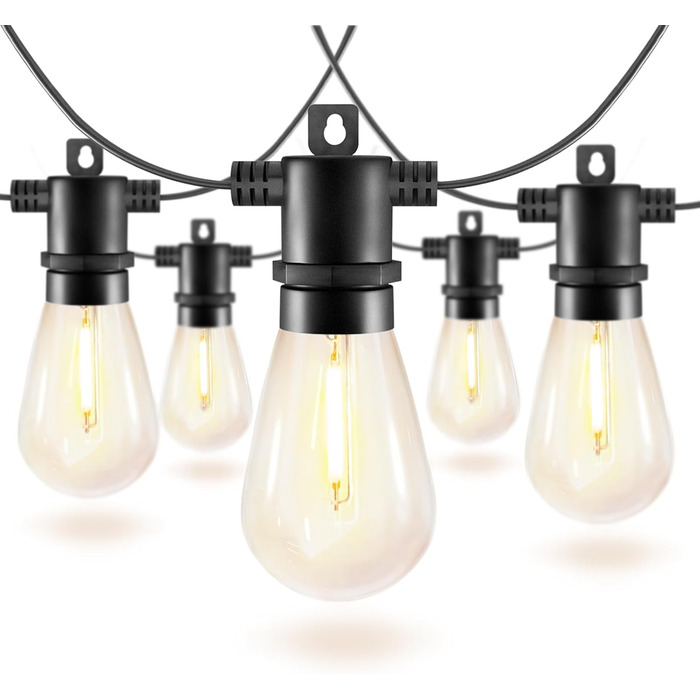 BRIMAX LED гірлянда для вулиці, 30м, 220-240V, IP44, 46+4 лампочки G40 E12 1W, 2200K, розширювана, для кемпінгу, ярмарку, саду, вечірки