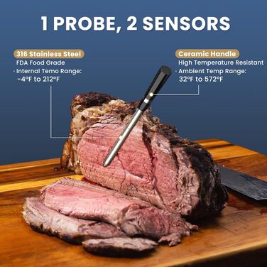 Бездротовий термометр для м'яса для гриля та копчення, 500FT, Bluetooth, для BBQ, духовки, гриля, коптильні, Sous Vide - блакитний