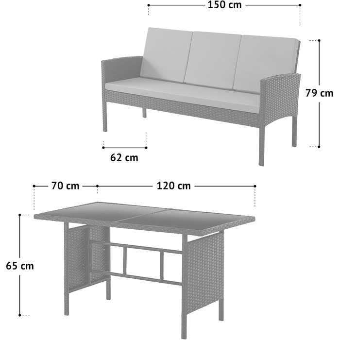 Садовий набір меблів SVITA Denver з поліротангу 4 предмети: 2 крісла, диван на 2 місця, стіл - коричневий