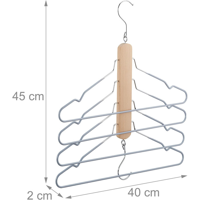 Набір з 3 кількох вішалок, компактні, 4 вішалки з брючним містком, дерево/метал, протиковзкий, натуральний/сірий