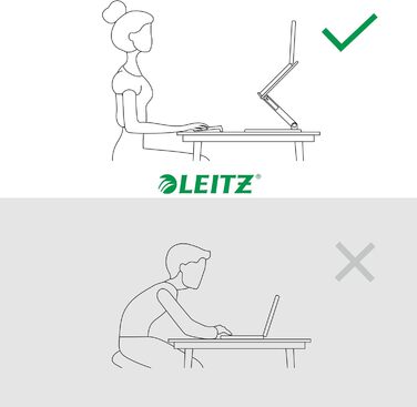 Підставка для ноутбука Leitz Ergo, регульована по висоті, для екранів 13'-15', з переробленого пластику, 6 положень висоти та кута, компактна, 100% перероблювана, темно-сіра