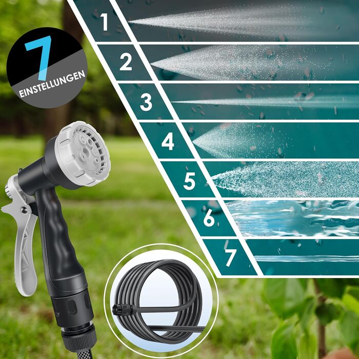 Шланг для саду KESSER® 35м з автоматичним підйомом | Шланг для поливу з тримачем для стіни | Водопровідна коробка для стіни з ручною лійкою 7-функцій | Антрацит/Чорний