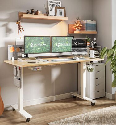 Регульований стіл MAIDeSITe SN1 140x70 см (Дуб + Білий) з електроприводом, пам'яттю та роликами