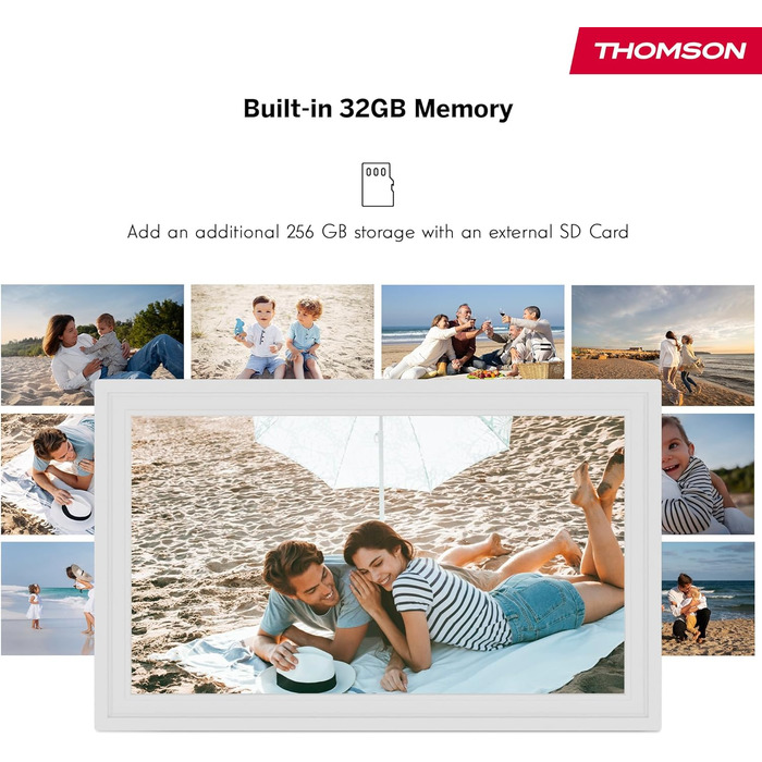 Рамка для фото Thomson Fotorahmen 15 дюймів біла – FHD IPS сенсорний екран, 32 GB, Wi-Fi, поворот, підтримка iOS/Android