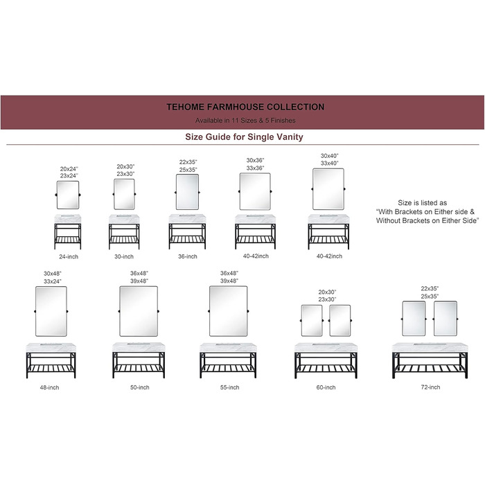 Дзеркало для ванної кімнати TEHOME 61 x 58.4 см, поворотне, матовий чорний, прямокутне, металевий каркас