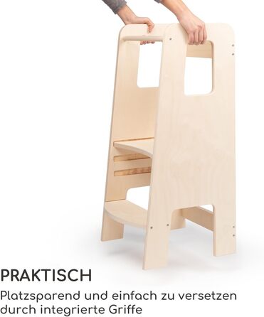 Стілець-лесенка Montessori Mobli: для малюків, регульовані сходинки, біле дерево (береза, натуральний колір)