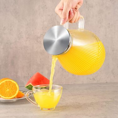 Скляна канавка для води з кришкою 2.4L, глечик з боросилікатного скла, канавка для холодного чаю, глечик для напоїв, стійкий до високих температур