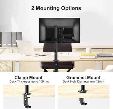 Кріплення для монітора Bracwiser - тримач для LCD/LED моніторів 13-32 дюймів, до 10 кг, регульована висота, VESA 75x75/100x100, чорний