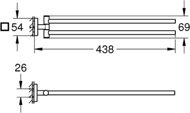 Тримач рушників GROHE Start Cube подвійний, 44 см, поворотний, з прихованим кріпленням, для свердління, Supersteel