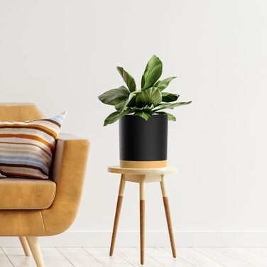 Набір горщиків для квітів 5 шт. з підставками, 17.8/15.2/14/12.7/10.2 см, пластик, для дому та балкону, чорний з коричневою підставкою