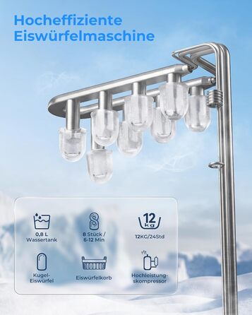 Льодогенератор Klarstein Ice Maker – Швидке виробництво льоду (12 кг/24 год), 2 розміри кубиків, самоочищення, для дому, кухні, офісу, бару – Чорний