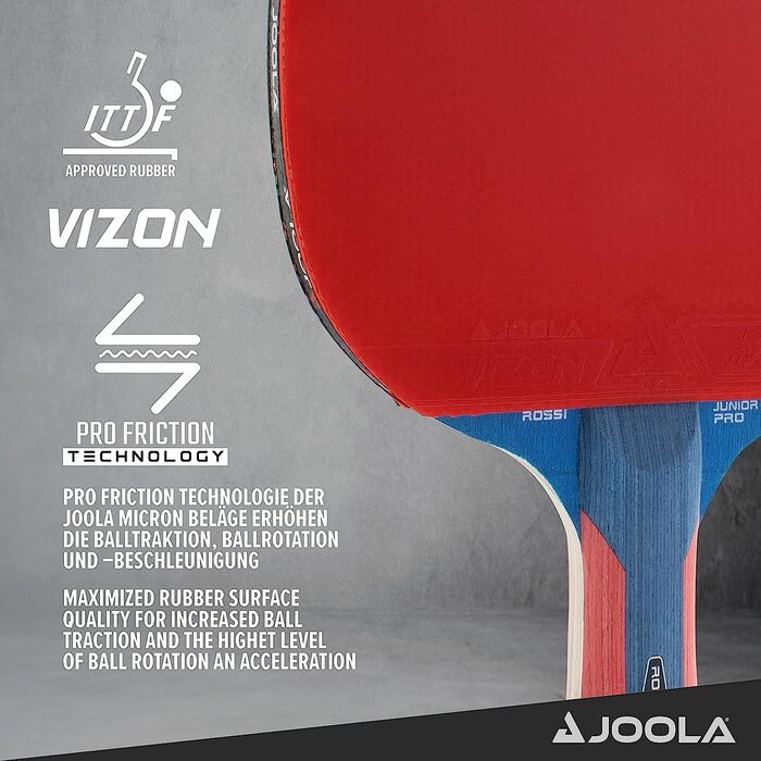 Ракетка для настільного тенісу JOOLA Rosskopf Junior Pro схвалена ITTF дитяча ракетка для настільного тенісу 5 зірок, ручка синя / червона, товщина губки 1,8 мм Одиночна