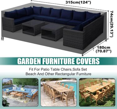 Водонепроникний чохол для садово-патіо меблів GARPROVM, 315x180x74 см, Oxford тканину