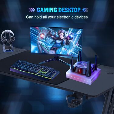 Ігровий стіл 120x60 см з А-подносінням, стіл для комп'ютера з тримачем для напоїв та гачком для навушників, карбонове покриття, стійкий, ергономічний для дому та офісу