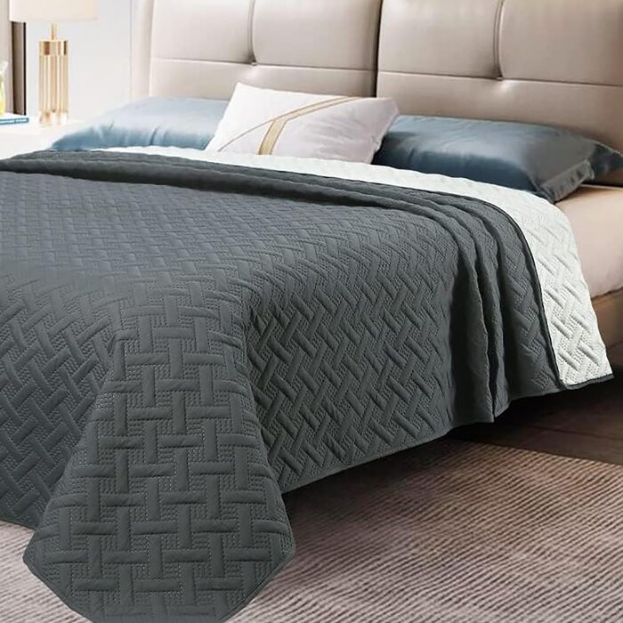 Плед Woltu 170x210 см, двосторонній, темно-сірий+кремовий, мікрофібра, двостороння ковдра для ліжка/дивану