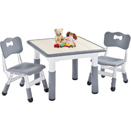 Дитячий стіл та стільці FUNLIO, регульовані по висоті, для дітей 3-8 років, миючий стіл, для класу/дитсадка/дому, сертифікований CPC (3 шт.) - сірий, 59.7 см x 59.7 см