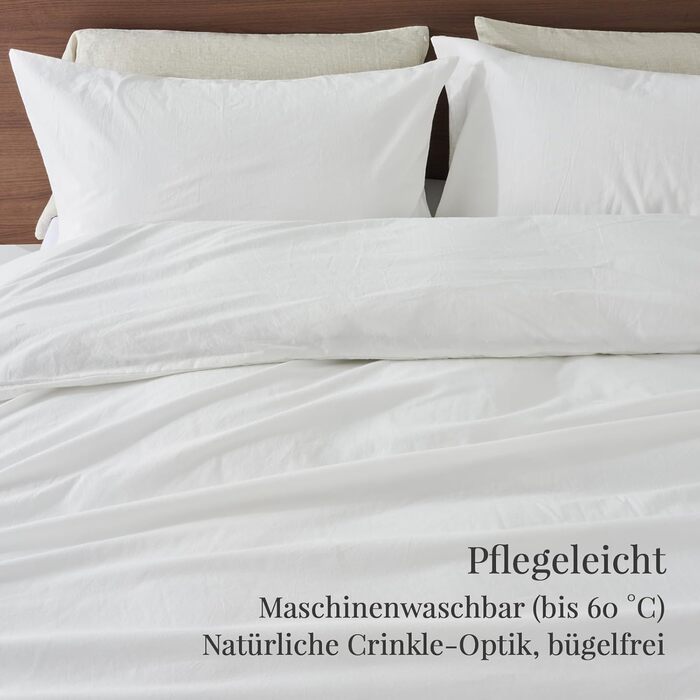 Бетліна 200x220 з бавовни бежевого кольору, супер м'яка, 100% предмита бавовна з льоноподібною структурою, сертифікат ÖKO-TEX. Комплект постільної білизни 200x220 з двома наволочками 80x80 з блискавкою (135x200 см, білий)