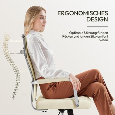 Офісний крісло Yaheetech з ергономічною спинкою та підлокітниками, для офісу та дому, до 136 кг, білий (бежевий)