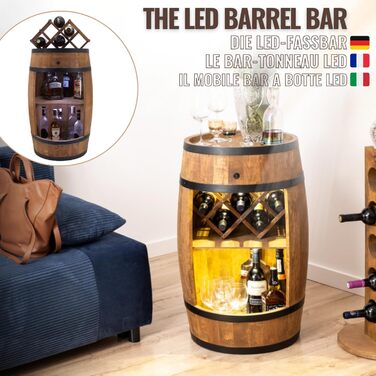 Дерев'яна винна шафа-бар Fass від Creative Cooper з LED підсвічуванням, 80x50 см - Рустичний декор для дому