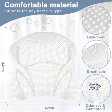 Сітчаста подушка для ванни BARAKYEG 4D Mesh - Комфортна подушка для ванни з 6 присосками для домашнього спа-салону