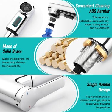 Сучасний змішувач для ванної кімнати CREA з висувною лійкою, 2 режими струменя, з міді, хром, для умивальника