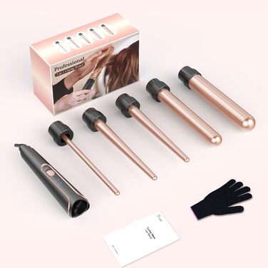 Набір для завивки волосся BESTOPE PRO 5-в-1 з LED-дисплеєм: 3 насадки, регулювання температури, швидкий нагрів, рукавичка, кліпси, рожеве золото