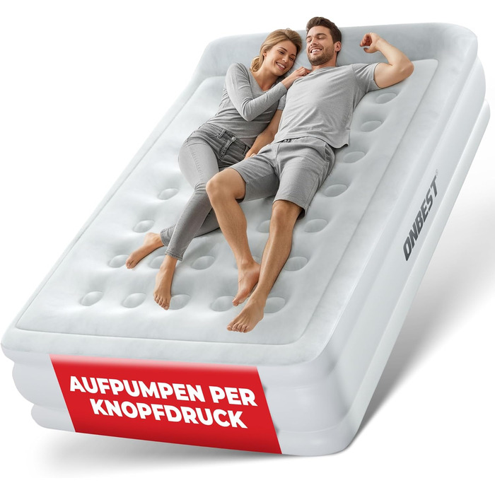 Надувне ліжко самонадувне – для 2 осіб – 203 x 152 x 46 см – з електричним насосом – надувне ліжко для гостей, надувається за 3-5 хвилин – вбудована подушка (Білий)