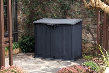 Keter Store it Out Nova пластиковий сарай для саду, 132x71,5x113,5 см, 880 л, темно-сірий, для 2x120 л сміттєвих баків, вуличний, водостійкий, з можливістю замикання
