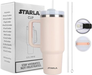 Термокружка STARLA 1,2 л з соломинкою, ручка, 2 кришки, герметична, ізольована кружка з нержавіючої сталі