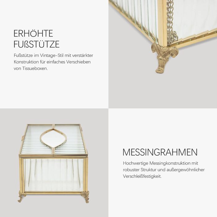 Скляна коробка для серветок SLHEQING Gold - органайзер для косметичних серветок, прямокутна модель для ванної, вітальні, спальні, офісу