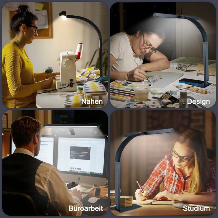 LED лампа настільна диммируемая 12W для дому та офісу, захист очей, денне світло, гнушийна шийка, 5 кольорів, безступеневе регулювання яскравості, для дому, офісу, дитячої кімнати