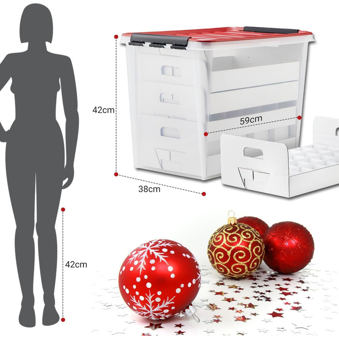 Коробка для зберігання новорічних кулі та прикрас з кришкою | Безпечне та стильне зберігання для Різдва | 61 літр | Без BPA | Набір 1 шт.