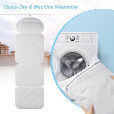 Подушка для ванни з піни memory foam, біла, з присосками, для шиї та спини, 4D вентиляція, 6 присосок (довга, квадратна)